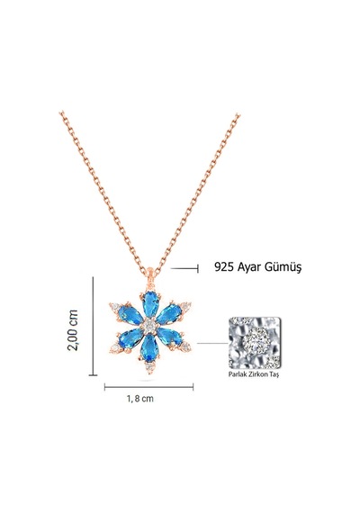 Brezza Lusso Jewelry 925 Ayar Lotus Çiçeği Aquamarin Taşlı Rose Gold Kadın Gümüş Kolye 40770879 42 CM 42 CM