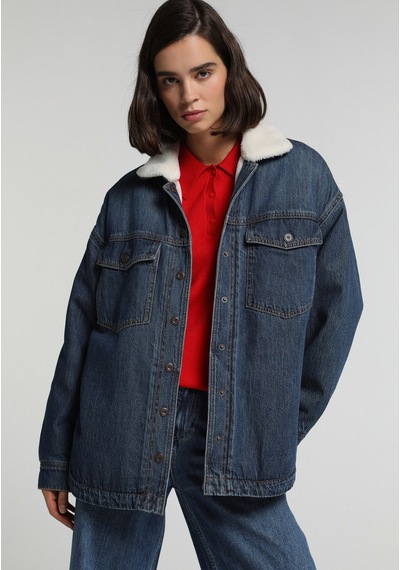 Colin's Colins Oversize Fit Çıtçıtlı Astarsız Kürklü Kadın Dark İndigo Denim Ceket Cl1082794 Q1.v1 Dn45172 Colin's Colins Oversize Fit Çıtçıtlı Astarsız Kürklü Kadın Dark İndigo Denim Ceket Cl1082794 Q1.v1 Dn45172