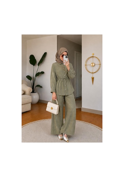 Hira Life Fashion Kadın Kolu Taş Detaylı Bel Bağlamalı Salaş Keten Gömlek Pantolon İki 'li Şık Takım Yeşil Yeşil Hira Life Fashion Kadın Kolu Taş Detaylı Bel Bağlamalı Salaş Keten Gömlek Pantolon İki 'li Şık Takım Yeşil Yeşil