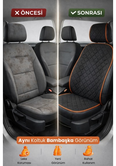 Oto Koltuk Kılıfı Tay Tüyü Tekli Ön Minder 4 Katmanlı Terletmez Airbag Uyumlu - Siyah Taba