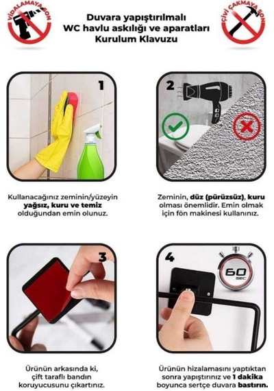 Yapışkanlı Krom Halka Havluluk Duvar Tipi Delme Gerektirmez Banyo Havlu Askılığı S-102 Ktk Krom