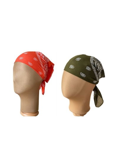 Pamuklu Klasik Desen Unisex 2li Bandana Seti Renkli Bandana Etnik Desenli A Kalite Bandana Turuncu - Haki