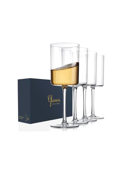 's Kare Şarap Kadehleri 4'lü Set, Kristal Saplı Modern Şarap Kadehleri 16 Oz, Uzun İnce Kenar, Kırmızı Ve Beyaz Diğer
