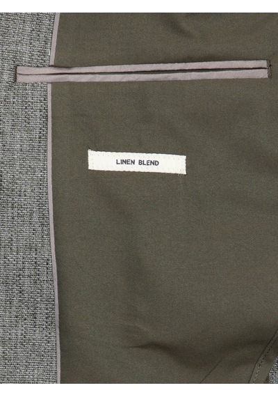Kip Haki Desenli Modern Fit Keten Karışımlı Ceket