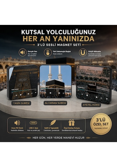 3 Lü Sesli Magnet Seti Yasin Suresi + Ali İmran Suresi + Ayetel Kürsi Usb-c Şarjlı Manevi Sesli Magnet