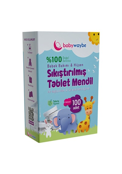 2 Adet Baby Waybe Bebek Bakım Temizlik Hijyen Mendili Sıkıştırılmış Tablet 100'lü Diğer