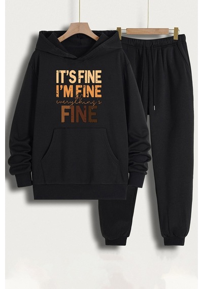 Uyguntarz Unisex Fine Baskılı Eşofman Takımı Siyah