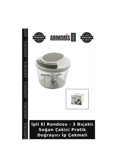 İpli El Rondosu - 3 Bıçaklı Soğan Çekici Pratik Doğrayıcı İp Çekmeli Çok Renkli