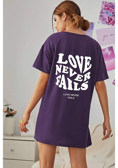 Uyguntarz Unisex Love Never Fails Baskılı T-shirt Mor