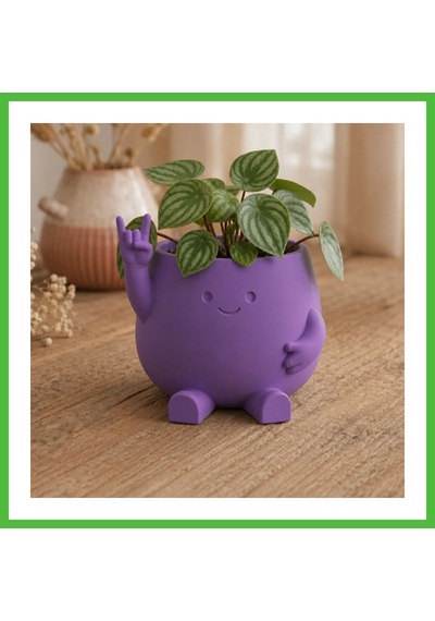Vaveni 3d Baskı Smiley Face Planter - Gülümseyen Karakterli Saksı-mor Arz