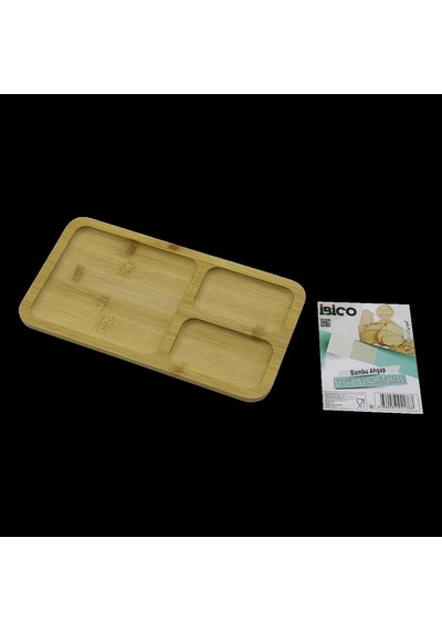 Hubrendy Tedarik 3 Bölmeli Dikdörtgen Bambu Servis Tepsisi 24.8x13.8x1.4 Cm