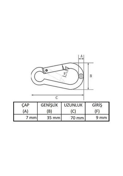 Galvanizli Vidalı Kilitli Karabina, 7 Mm, Askı, Çengel, Kanca, Anahtarlık