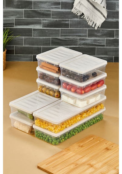 Multi Box 10 Parça 2 Farklı Boy Saklama Kabı Seti - Dondurucu & Mikrodalga Uyumlu Krem