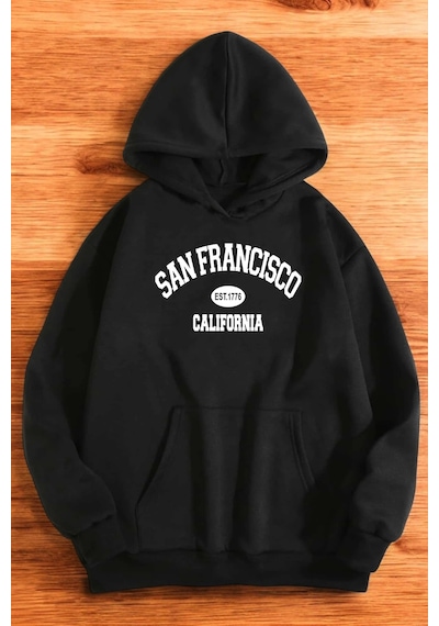 San Francisco Baskılı Oversize Sweatshirt Siyah