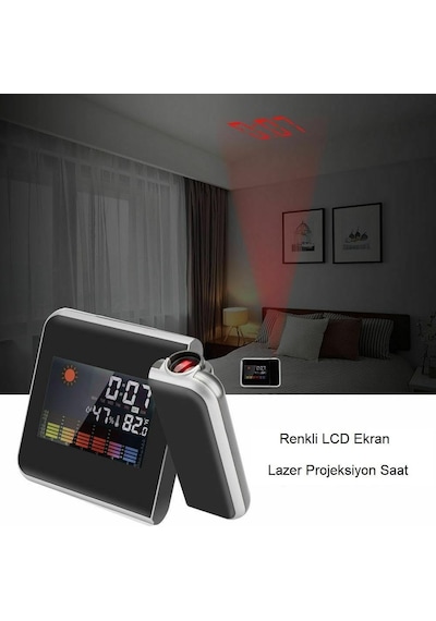Ayrex Upway Projektörlü Lcd Ekranlı Dijital Masa Saati Yansıtmalı Tarih Derece Nem Diğer