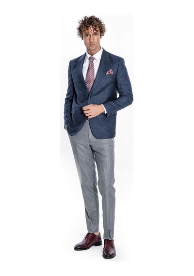 Wessi Desenli Slim Fit Lacivert Erkek Ceket 001