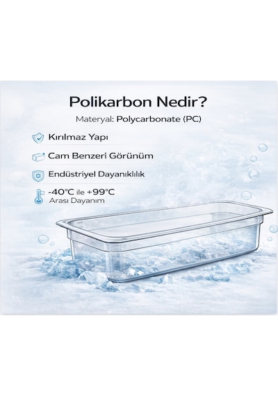 1/9 Gn Şeffaf Polikarbon Gastronom Küvet 17x11 Cm 10 Cm Derinlik