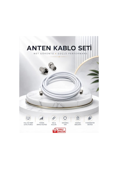 2 Metre 4k Full Hd Koaksiyel Tv Uydu Anten Kablosu Seti - Güçlü Sinyal Aktarımlı Dayanıklı Televizyon Kablosu - Lnb Alıcı Uyumlu Yüksek Kalite Beyaz