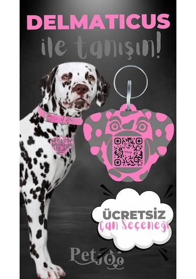 Petjoo 28.Delmaticus Gri-Pembe Qr'lı Köpek Künyesi
