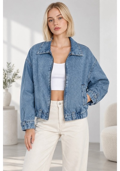 Mevese Kadın Fermuarlı Kemerli Oversize Denim Ceket - Beli Kemer Detaylı Kot Ceket - Mavi Buz Mavisi Mevese Kadın Fermuarlı Kemerli Oversize Denim Ceket - Beli Kemer Detaylı Kot Ceket - Mavi Buz Mavisi
