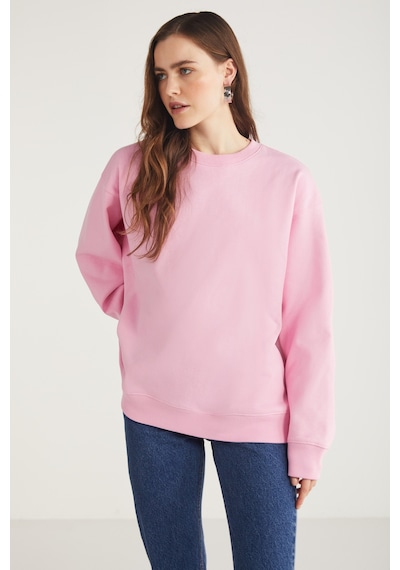 Ethıquet Karıus Kadın Regular Fit %100 Organik Pamuklu İçi Polarsız Yuvarlak Yaka Pembe Sweatshirt Mavi
