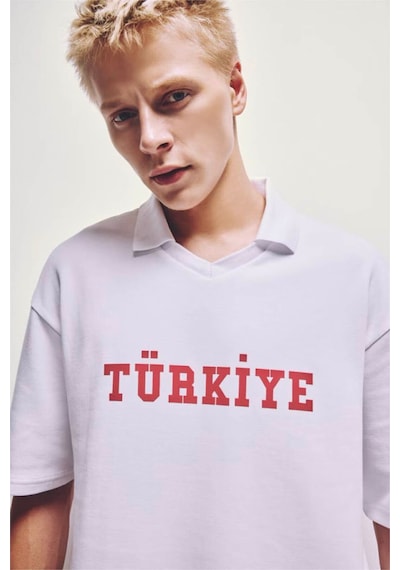 Defacto Boxy Fıt Türkiye Baskılı Kısa Kollu Kırmızı Tişört I1796ax26smwt34 Beyaz-wt34