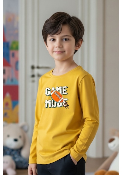 Fyk Kids Sıfır Yaka Game Mode Baskılı Erkek Çocuk Sweatshirt Sari