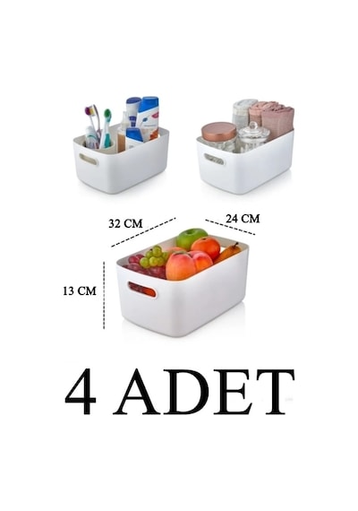 4 Adet 9.5 Lt Dolap Içi, Buzdolabı Düzenleyici, Banyo Organizer Sepet Beyaz