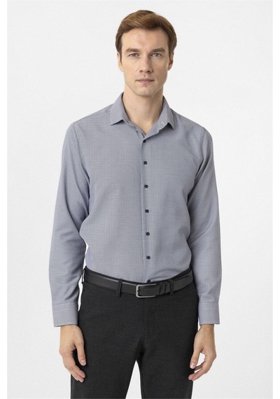 Süvari Lacivert Slim Fit Armürlü Klasik Yaka Gömlek-34380 Lacivert
