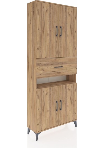 Arges Dolap 5 Raflı Tek Çekmeceli 4 Kapaklı 88x30x221 Çam-çam Atlas Çam