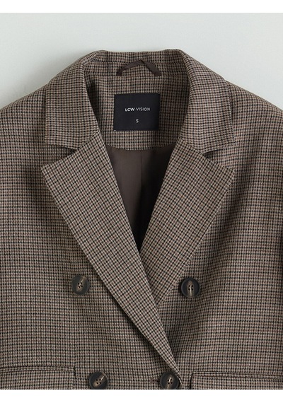 Lcw Vision Kahverengi Kazayağı Desenli Crop Kadın Blazer Ceket