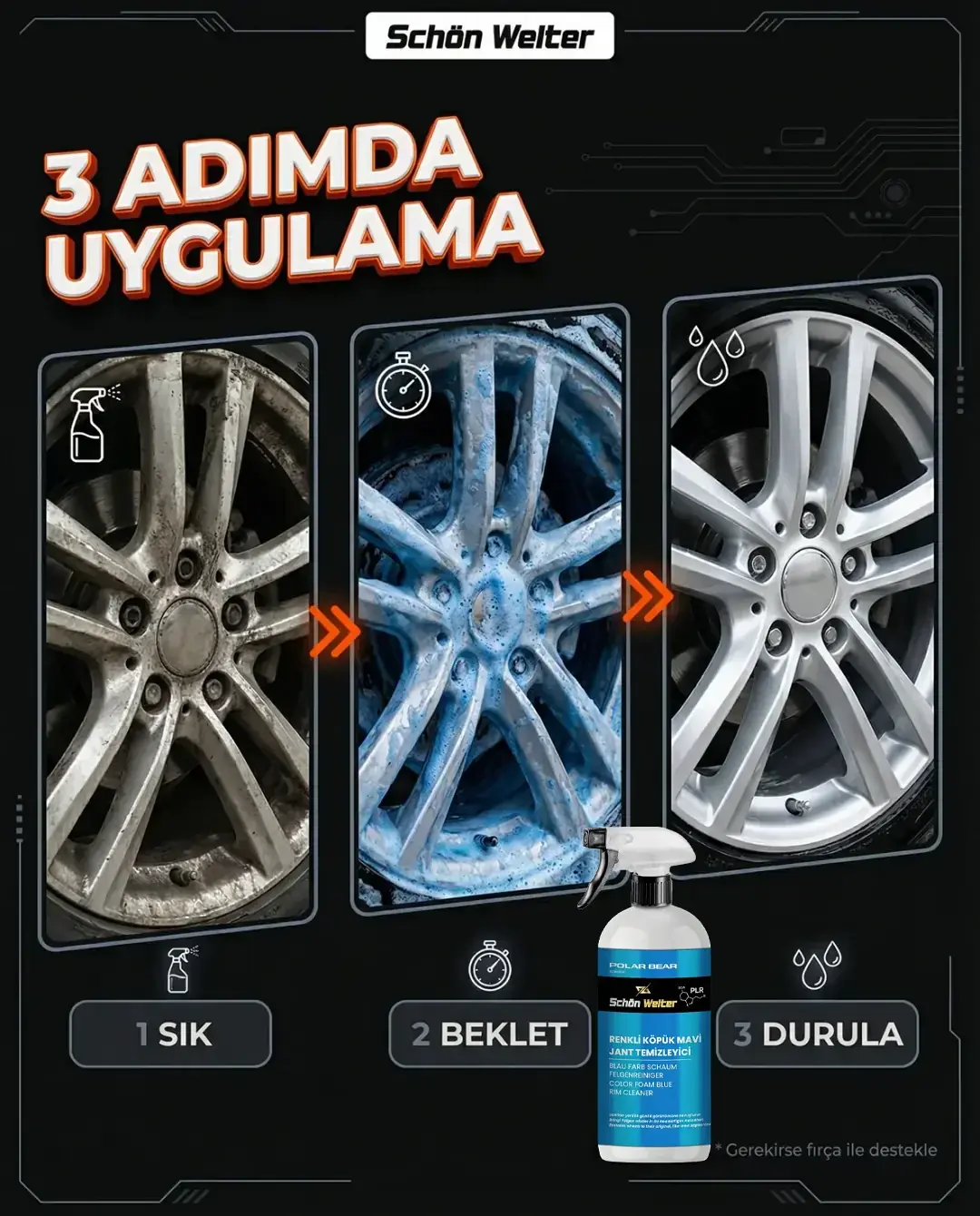 Araç Oto Mavi Jant Temizleyici - Renkli Köpük Sprey 500ml