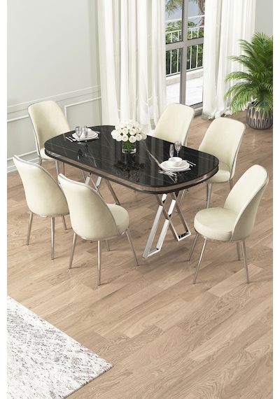 Canisa Lai Serisi 90x168 Lak Panel Sonata Krom Ayak Masa Takımı 6 Krem Sandalye Sonata Masa Ayaklar Krom Sandalye Krem Canisa Lai Serisi 90x168 Lak Panel Sonata Krom Ayak Masa Takımı 6 Krem Sandalye Sonata Masa Ayaklar Krom Sandalye Krem
