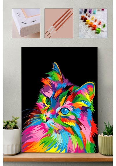 Sayılarla Boyama Seti Renkli Kedi 40x50cm