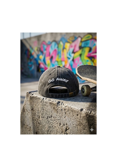 Emybox Unisex Arkası Baskılı Yıkamalı Pamuk Şapka -arkası Yazılı Ayarlanabilir Eskitme Vintage Kep Siyah