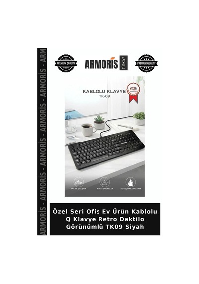 Özel Seri Ofis Ev Ürün Kablolu Q Klavye Retro Daktilo Görünümlü Tk09 Siyah
