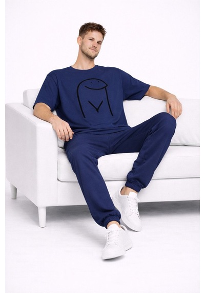 Sevgili Kombini Çift Tişört Oversize Unisex Matching Couple Minim Lacivert