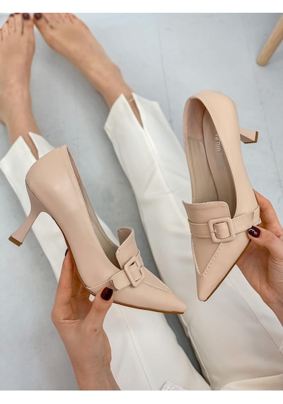 Ervanın Butiği Bej Cilt Kahlo Toka Detay Kadın Stiletto-3918