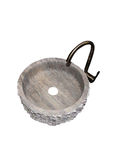 Gümüş Traverten Silindir Dikey Patlatma Lavabo