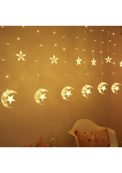 Yıldızlı Ay Perde Led Işıklar Animasyonlu Fişli Ramazan Bayramı Yılbaşı