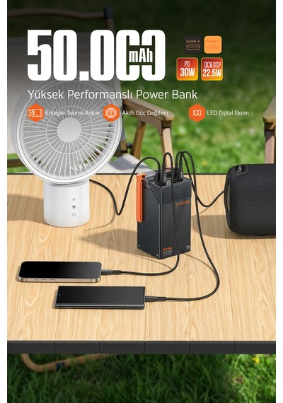 50000mah Powerbank 30 Pd 22.5 Qc/scp Hızlı Şarj Dijital Göstergeli Taşınabilir Şarj Cihazı