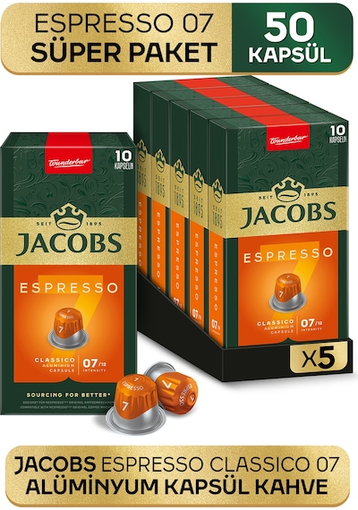 Jacobs Espresso 7 Classico Nespresso Uyumlu Alüminyum Kapsül Kahve 5 x 10'lu