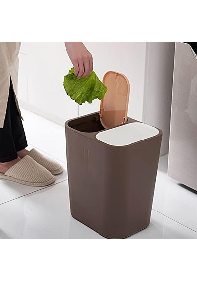 Dış Mekan Geri Dönüşüm Kutusu, Çöp Kovası Çöp Kovası Kuru Ve Islak Ayırma Çöp Kovası Kapaklı Ev Mutfak Çift Namlu Plastik Kova Çöp Kovası Geri Dönüşüm Kutusu, Kahverengi, Beyaz Kahverengi