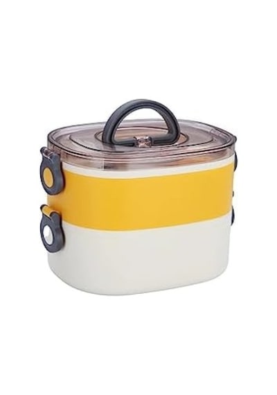 1200ml Çift Renkli Lunchbox 2 Katlı Çelik Sefer Tası Yemek Kutusu Sarı Bakır