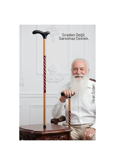 Zenvac El İşçiliği Ahşap Baston - 93 Cm Özel İşlemeli, Ergonomik Derbi Başlıklı Şık Ve Dayanıklı Yürüme