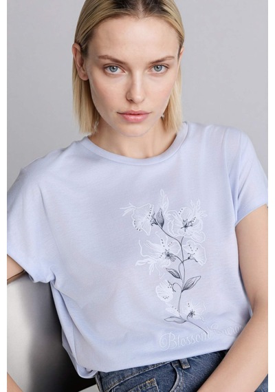 Defacto Baskılı Mavi Kadın T-shirt H2453ax/be216