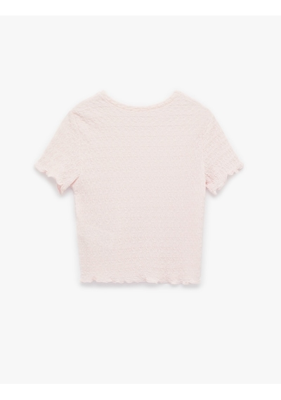 Koton Slim Fit Kısa Kollu Dokulu Bisiklet Yaka Crop Tişört Pembe 6sal10010ık Gül