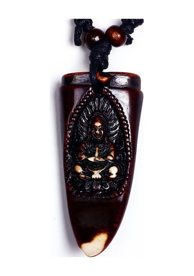 Btak00751 K7 Siddhartha Buddha Oyma Diş Tasarım Ayarlanabilir İpli Koyu Kahverenkli Kolye Çok Renkli