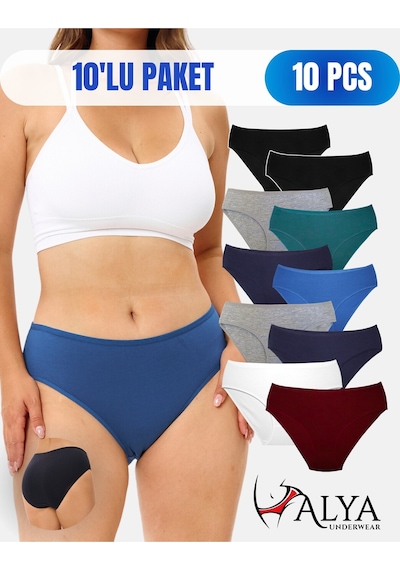 Alya Underwear Kadın Külot Basic Slip Renkli Pamuklu Iç Çamaşırı 10'lu Paket Multicolor-x32 Multicolor - X39