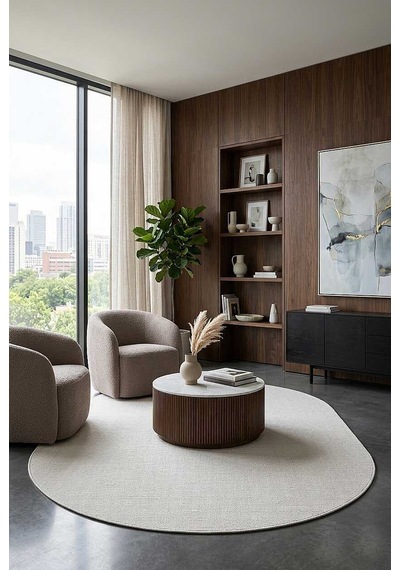 Puf Yumuşak Kabartmalı Sade Renk Milano Masaj Etkili Oval Halı Ml01 Krem